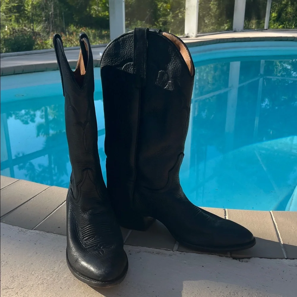 VINTAGE LARRY MAHAN Leather Cowboy Boots 11 D